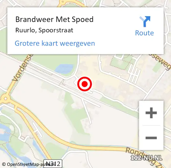 Locatie op kaart van de 112 melding: Brandweer Met Spoed Naar Ruurlo, Spoorstraat op 27 december 2016 18:06