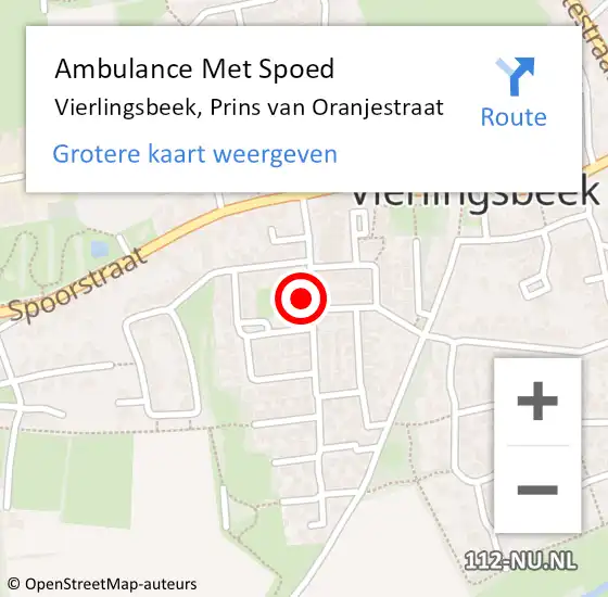 Locatie op kaart van de 112 melding: Ambulance Met Spoed Naar Vierlingsbeek, Prins van Oranjestraat op 27 december 2016 18:10