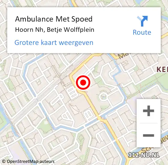 Locatie op kaart van de 112 melding: Ambulance Met Spoed Naar Hoorn Nh, Betje Wolffplein op 27 december 2016 18:13