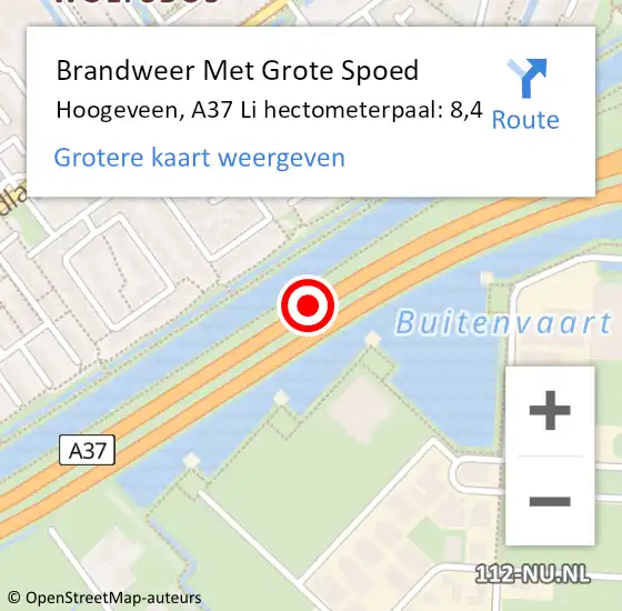 Locatie op kaart van de 112 melding: Brandweer Met Grote Spoed Naar Hoogeveen, A37 L hectometerpaal: 3,2 op 27 december 2016 18:23