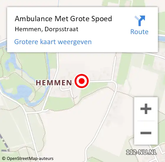 Locatie op kaart van de 112 melding: Ambulance Met Grote Spoed Naar Hemmen, Dorpsstraat op 27 december 2016 19:16