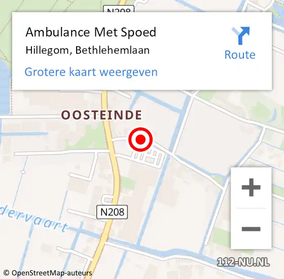 Locatie op kaart van de 112 melding: Ambulance Met Spoed Naar Hillegom, Bethlehemlaan op 28 december 2016 01:22