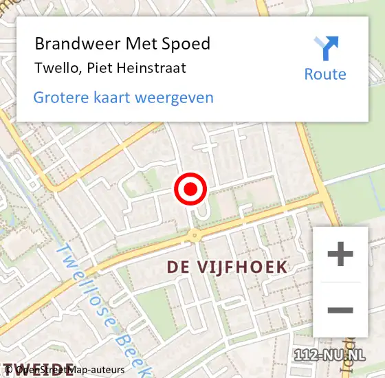 Locatie op kaart van de 112 melding: Brandweer Met Spoed Naar Twello, Piet Heinstraat op 28 december 2016 09:12