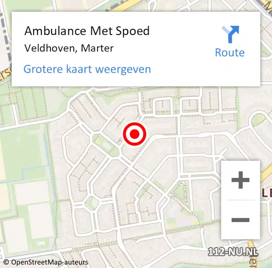 Locatie op kaart van de 112 melding: Ambulance Met Spoed Naar Veldhoven, Marter op 28 december 2016 11:13