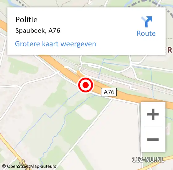 Locatie op kaart van de 112 melding: Politie Spaubeek, A76 op 28 december 2016 11:53