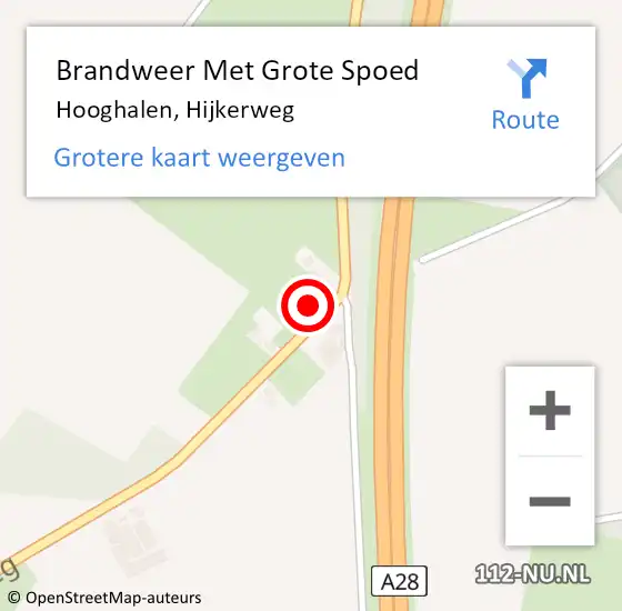 Locatie op kaart van de 112 melding: Brandweer Met Grote Spoed Naar Hooghalen, Hijkerweg op 28 december 2016 13:06