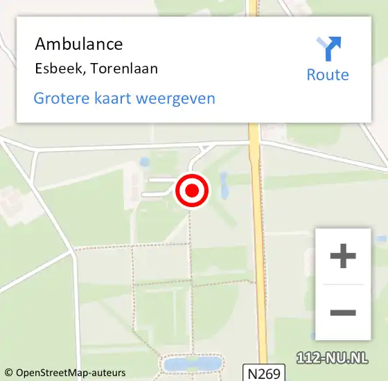 Locatie op kaart van de 112 melding: Ambulance Esbeek, Torenlaan op 28 december 2016 13:21