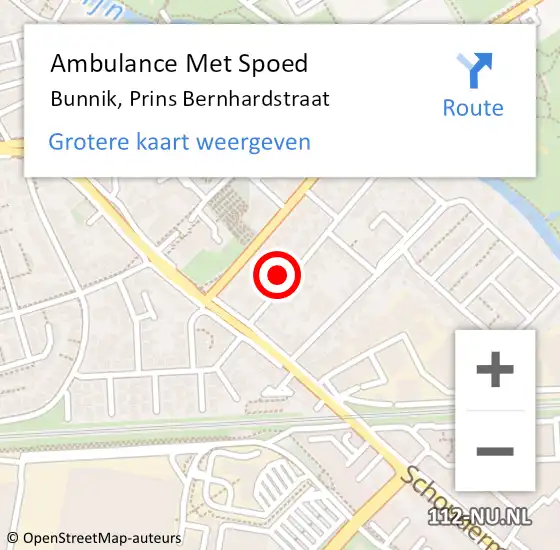 Locatie op kaart van de 112 melding: Ambulance Met Spoed Naar Bunnik, Prins Bernhardstraat op 28 december 2016 13:56