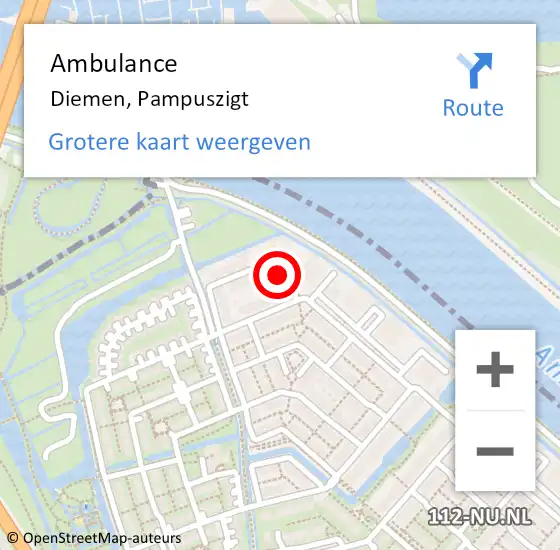 Locatie op kaart van de 112 melding: Ambulance Diemen, Pampuszigt op 28 december 2016 14:05