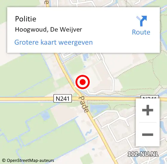 Locatie op kaart van de 112 melding: Politie Hoogwoud, De Weijver op 28 december 2016 14:23