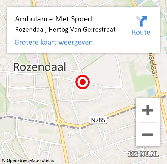 Locatie op kaart van de 112 melding: Ambulance Met Spoed Naar Rozendaal, Hertog Van Gelrestraat op 28 december 2016 14:27