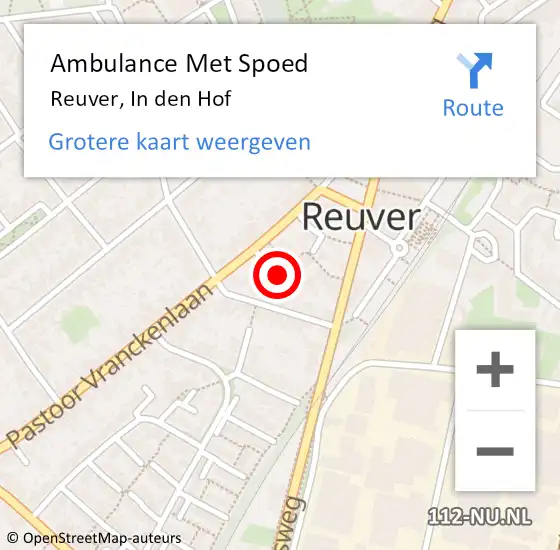 Locatie op kaart van de 112 melding: Ambulance Met Spoed Naar Reuver, In den Hof op 28 december 2016 15:24