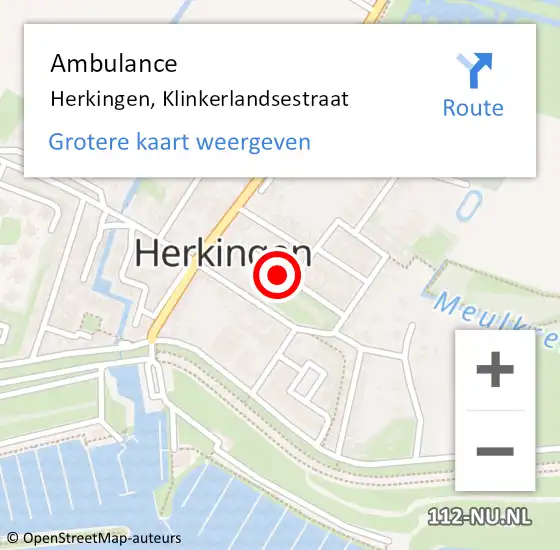 Locatie op kaart van de 112 melding: Ambulance Herkingen, Klinkerlandsestraat op 28 december 2016 15:28