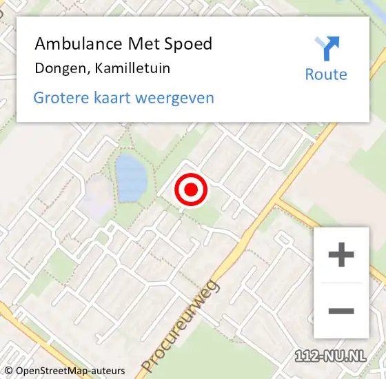 Locatie op kaart van de 112 melding: Ambulance Met Spoed Naar Dongen, Kamilletuin op 28 december 2016 15:52