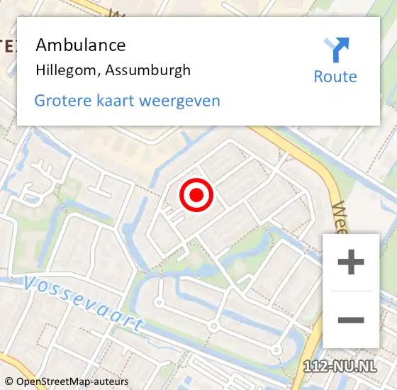 Locatie op kaart van de 112 melding: Ambulance Hillegom, Assumburgh op 28 december 2016 16:47