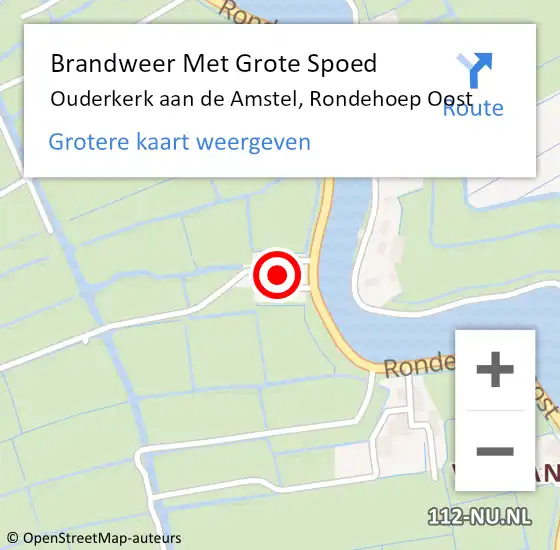 Locatie op kaart van de 112 melding: Brandweer Met Grote Spoed Naar Ouderkerk aan de Amstel, Rondehoep Oost op 28 december 2016 17:40