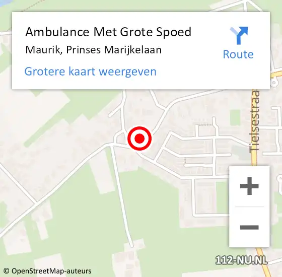 Locatie op kaart van de 112 melding: Ambulance Met Grote Spoed Naar Maurik, Prinses Marijkelaan op 28 december 2016 18:27