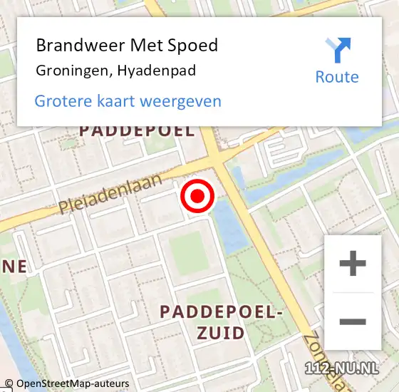 Locatie op kaart van de 112 melding: Brandweer Met Spoed Naar Groningen, Hyadenpad op 28 december 2016 19:31