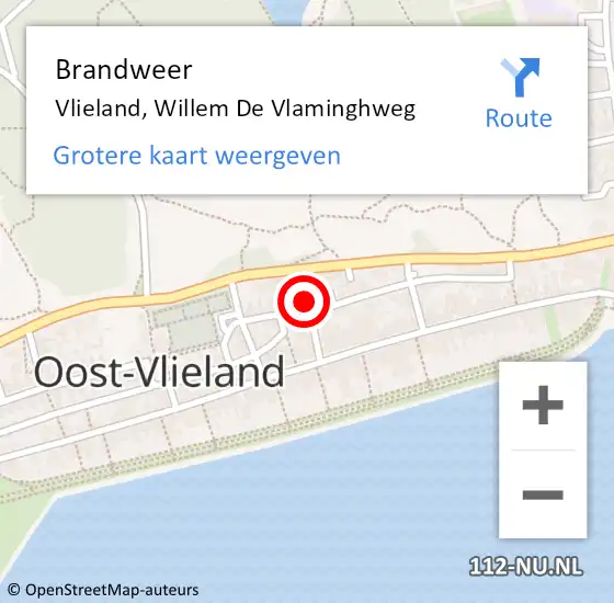 Locatie op kaart van de 112 melding: Brandweer Vlieland, Willem De Vlaminghweg op 28 december 2016 20:20