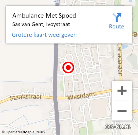 Locatie op kaart van de 112 melding: Ambulance Met Spoed Naar Sas van Gent, Ivoystraat op 28 december 2016 22:03