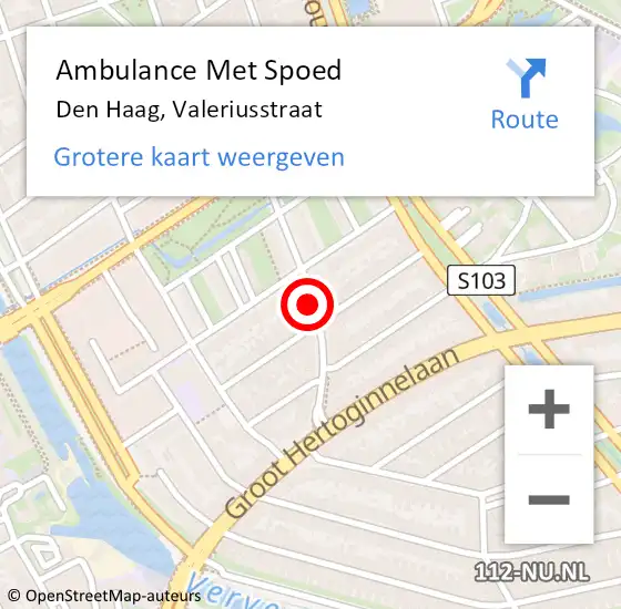 Locatie op kaart van de 112 melding: Ambulance Met Spoed Naar Den Haag, Valeriusstraat op 28 december 2016 23:20