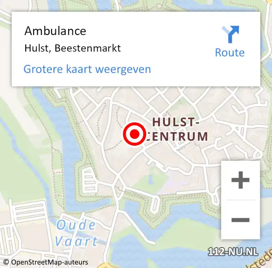 Locatie op kaart van de 112 melding: Ambulance Hulst, Beestenmarkt op 6 januari 2014 08:36