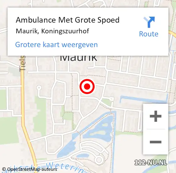 Locatie op kaart van de 112 melding: Ambulance Met Grote Spoed Naar Maurik, Koningszuurhof op 29 december 2016 08:14