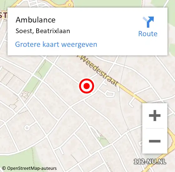 Locatie op kaart van de 112 melding: Ambulance Soest, Beatrixlaan op 29 december 2016 08:40