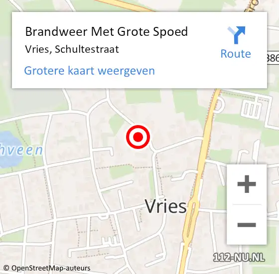 Locatie op kaart van de 112 melding: Brandweer Met Grote Spoed Naar Vries, Schultestraat op 29 december 2016 09:44