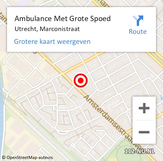 Locatie op kaart van de 112 melding: Ambulance Met Grote Spoed Naar Utrecht, Marconistraat op 29 december 2016 10:29