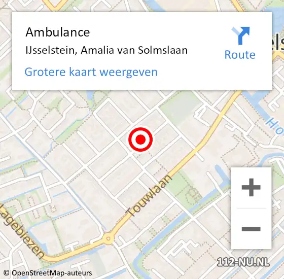 Locatie op kaart van de 112 melding: Ambulance IJsselstein, Amalia van Solmslaan op 29 december 2016 12:52