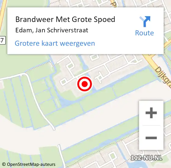 Locatie op kaart van de 112 melding: Brandweer Met Grote Spoed Naar Edam, Jan Schriverstraat op 29 december 2016 13:25