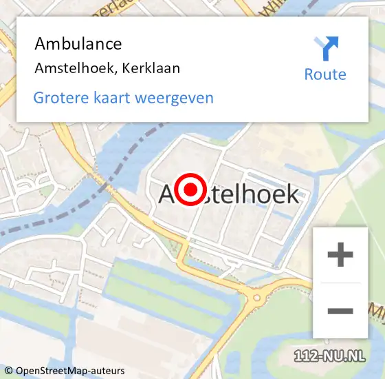 Locatie op kaart van de 112 melding: Ambulance Amstelhoek, Kerklaan op 29 december 2016 14:11