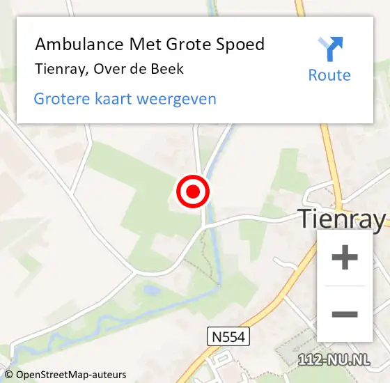 Locatie op kaart van de 112 melding: Ambulance Met Grote Spoed Naar Tienray, Over de Beek op 6 januari 2014 09:14