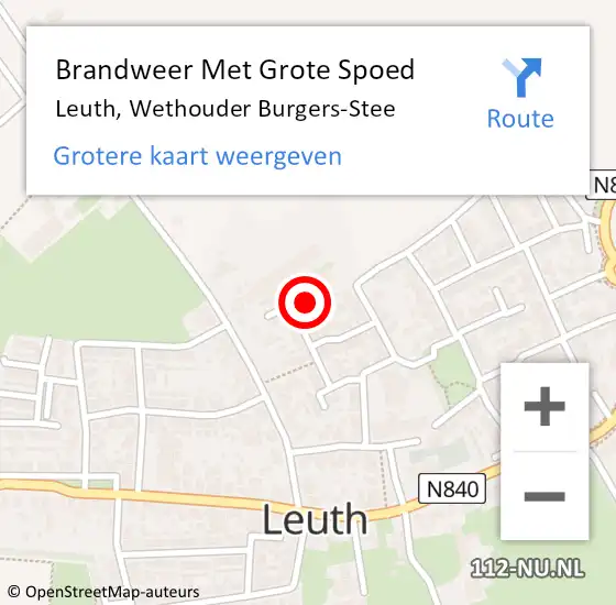 Locatie op kaart van de 112 melding: Brandweer Met Grote Spoed Naar Leuth, Wethouder Burgers-Stee op 29 december 2016 17:25