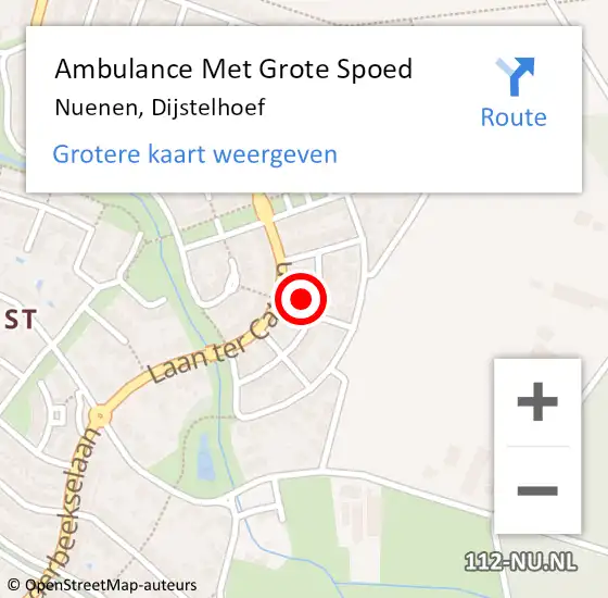 Locatie op kaart van de 112 melding: Ambulance Met Grote Spoed Naar Nuenen, Dijstelhoef op 29 december 2016 18:34