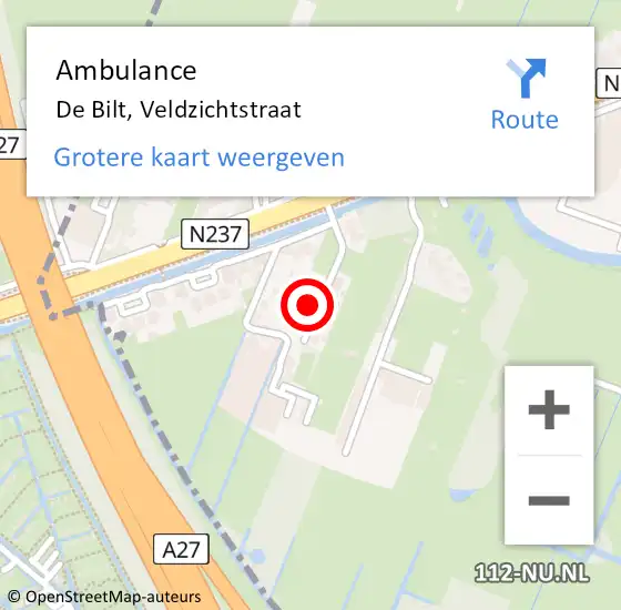 Locatie op kaart van de 112 melding: Ambulance De Bilt, Veldzichtstraat op 29 december 2016 18:42