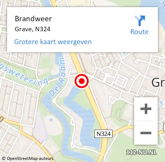 Locatie op kaart van de 112 melding: Brandweer Grave, N324 op 29 december 2016 22:50