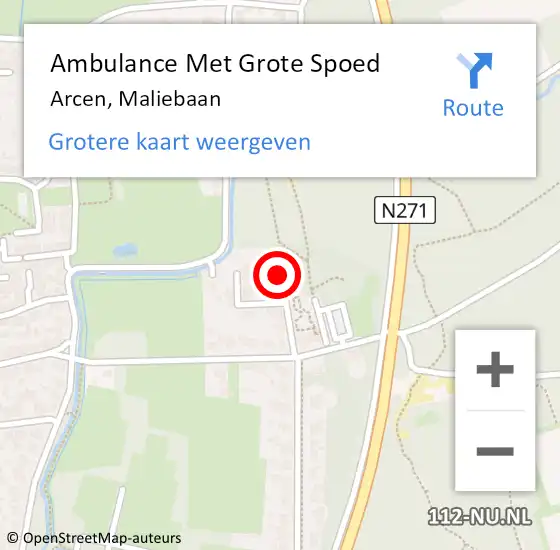 Locatie op kaart van de 112 melding: Ambulance Met Grote Spoed Naar Arcen, Maliebaan op 29 december 2016 22:56