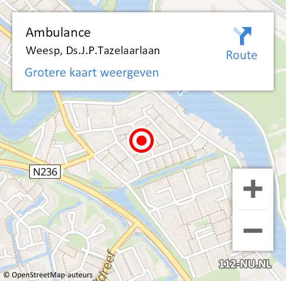 Locatie op kaart van de 112 melding: Ambulance Weesp, Ds.J.P.Tazelaarlaan op 18 september 2013 13:31