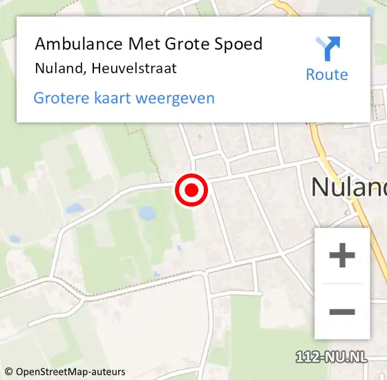 Locatie op kaart van de 112 melding: Ambulance Met Grote Spoed Naar Nuland, Heuvelstraat op 30 december 2016 08:13