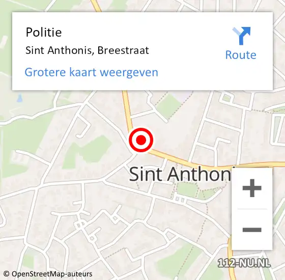 Locatie op kaart van de 112 melding: Politie Sint Anthonis, Breestraat op 30 december 2016 08:43