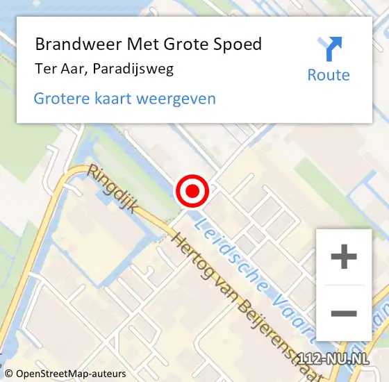 Locatie op kaart van de 112 melding: Brandweer Met Grote Spoed Naar Ter Aar, Paradijsweg op 30 december 2016 08:58