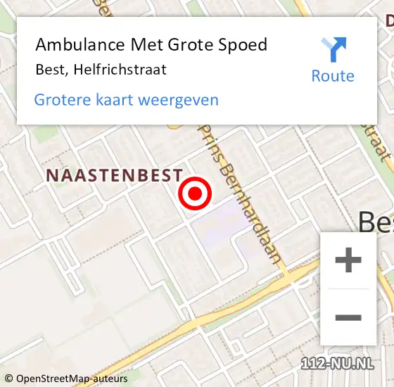 Locatie op kaart van de 112 melding: Ambulance Met Grote Spoed Naar Best, Helfrichstraat op 30 december 2016 09:58