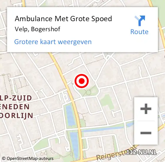 Locatie op kaart van de 112 melding: Ambulance Met Grote Spoed Naar Velp, Bogershof op 30 december 2016 10:20