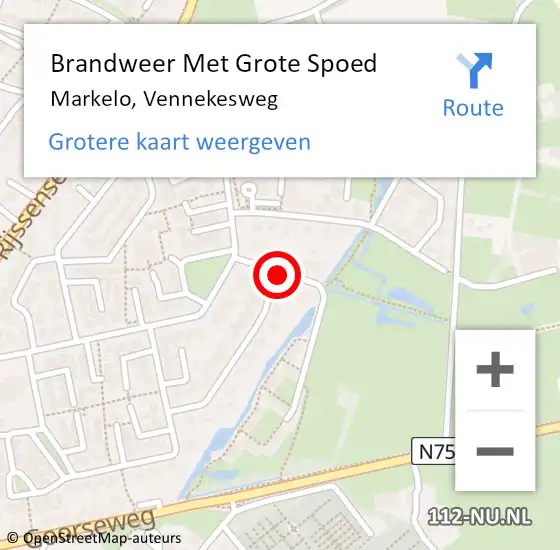 Locatie op kaart van de 112 melding: Brandweer Met Grote Spoed Naar Markelo, Vennekesweg op 30 december 2016 11:00