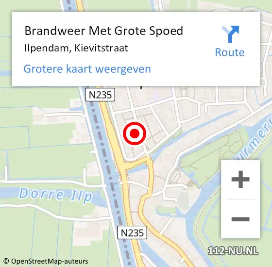 Locatie op kaart van de 112 melding: Brandweer Met Grote Spoed Naar Ilpendam, Kievitstraat op 30 december 2016 11:07