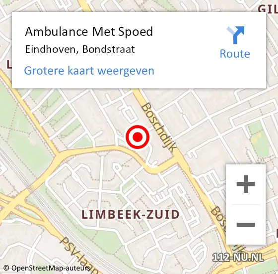 Locatie op kaart van de 112 melding: Ambulance Met Spoed Naar Eindhoven, Bondstraat op 30 december 2016 11:35