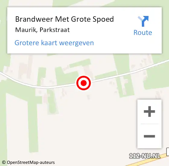 Locatie op kaart van de 112 melding: Brandweer Met Grote Spoed Naar Maurik, Parkstraat op 30 december 2016 12:36