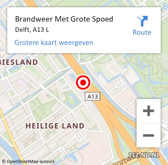 Locatie op kaart van de 112 melding: Brandweer Met Grote Spoed Naar Delft, A13 L op 30 december 2016 13:01